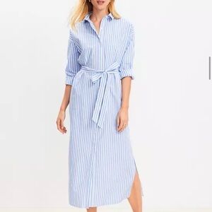 LOFT Light Blue Striped Long Sleeve Dress